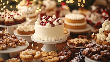 Close-up of  desserts on Christmas party table 