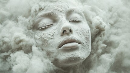 Peaceful Contemplation: A Statue Draped In Clouds Of Powder