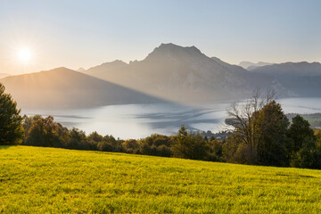 Blick vom Gmundnerberg zum Traunsee, Traunstein, Oberösterreich, Österreich
