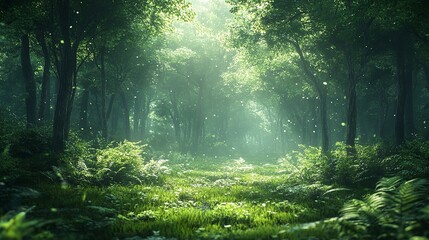 Obraz premium Captivating Warm Sunlight Filtering Through Dense Forest Trees Creating a Serene Atmosphere for Nature Lovers and Outdoor Enthusiasts