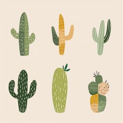 small clipart set of simple abstract cactus
