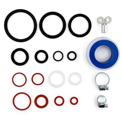 Plumbing Repair Kit with Washers, Thread Seal Tape, and Hose Clamps
