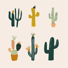 Fototapeta premium small clipart set of simple abstract cactus