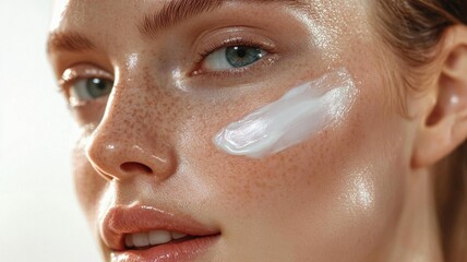 Close-up of skin with a light white cream