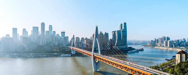 Fototapeta premium High rise buildings and Dongshuimen Bridge in Chongqing, China, 