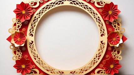 Intricate Gold and Red Flower Art