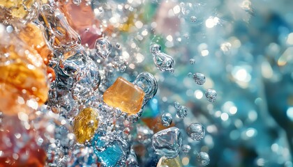 A closeup shot of microplastics in clear water, symbolizing the global threat of plastic pollution in oceans and drinking water, with highdefinition, detailed visuals