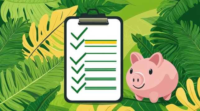 Budgeting tips for saving money nature setting graphic illustration positive concept