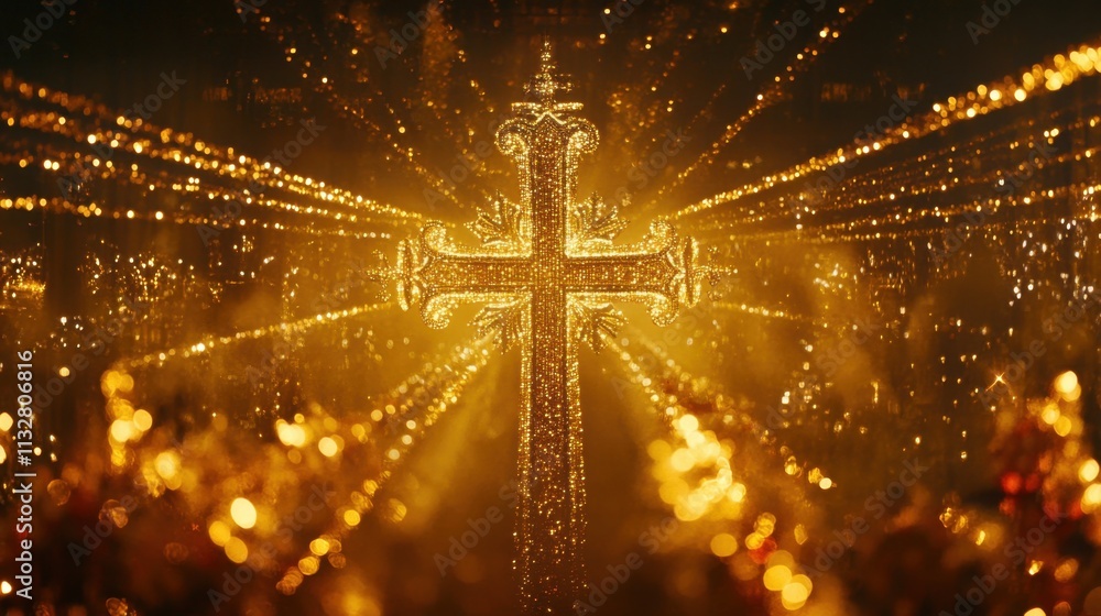 Aufkleber glowing cross with rays of light and sparkling background