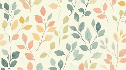 Pastel Leaves Branch Pattern Soft Hues Design
