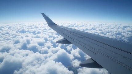 Fototapeta premium Airplane Wing Over Clouds in Clear Blue Sky During Daytime