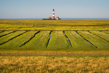 Leuchtturm Westerhever, Priele, Schleswig-Holstein, Deutschland