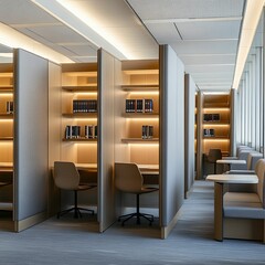 Modern library with individual study carrels.