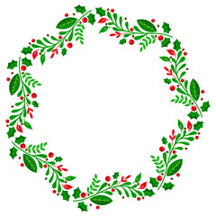 Obraz premium Christmas wreath with holly berries frame and borders.Hand drawn