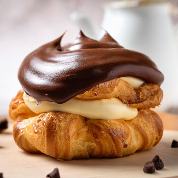 Romanian Ecler with Creamy Custard and Chocolate Icing