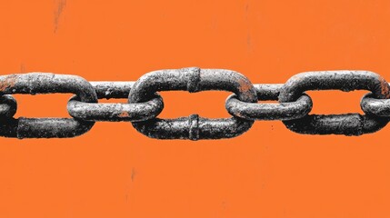 Fototapeta premium Rusty Metal Chain Against Bright Orange Background