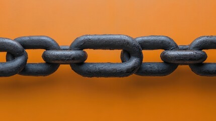 Fototapeta premium Heavy Black Chain Links on Orange Background for Strength Symbolism