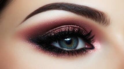 Obraz premium Close-Up of Stunning Eye Makeup with Glitter and Bold Eyeliner