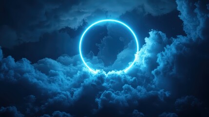 Illuminated abstract cloud formation with vibrant neon glow in nighttime sky
