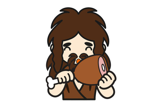 肉を食べる先史時代の男性