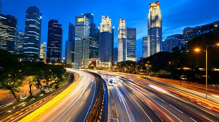 Fototapeta premium A clean white-style image of A photorealistic image of a bustling city skyline with tall buildings and lights. 