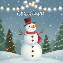 Obraz premium merry christmas text with snowman