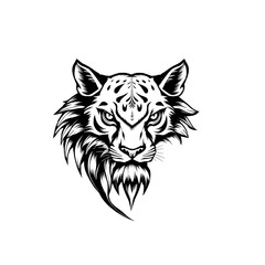 Fototapeta premium Intense Gaze: A powerful black and white illustration of a snow leopard's head, capturing its fierce gaze and wild spirit, perfect for showcasing strength, power, and untamed beauty. 