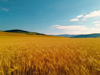 Naklejka premium Gentle Breeze: Wheat Stalks Swaying in the Sun 