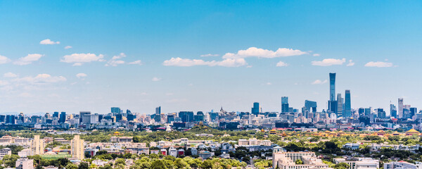 High Angle view scenery of Beijing International Trade CBD and the Forbidden City in China	