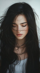 Fototapeta premium Beautiful woman with long flowing hair, upper body portrait
