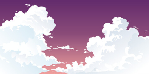 A breathtaking dark purple sky adorned with fluffy white clouds in soft, calming patterns. Perfect for ads, blogs, or designs needing a serene, natural touch. Ideal for travel or wellness projects.