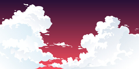 A breathtaking red sky adorned with fluffy white clouds in soft, calming patterns. Perfect for ads, blogs, or designs needing a serene, natural touch. Ideal for travel or wellness projects.