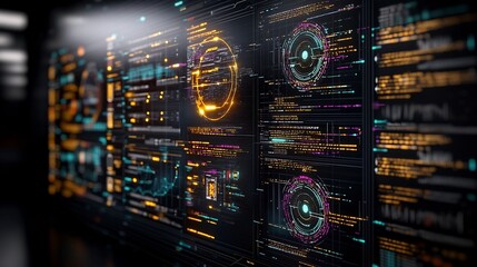 Naklejka premium Futuristic Renewable Energy Strategy Session with AI Powered Analytics and Glowing Tools