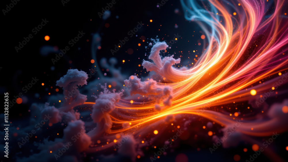 Poster textured abstract explosion with fiery colors against a dark backdrop.