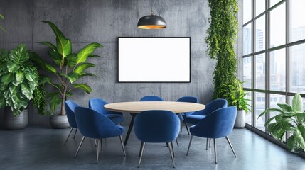 Fototapeta premium Modern Conference Room with Plants and Blank Screen for Presentation