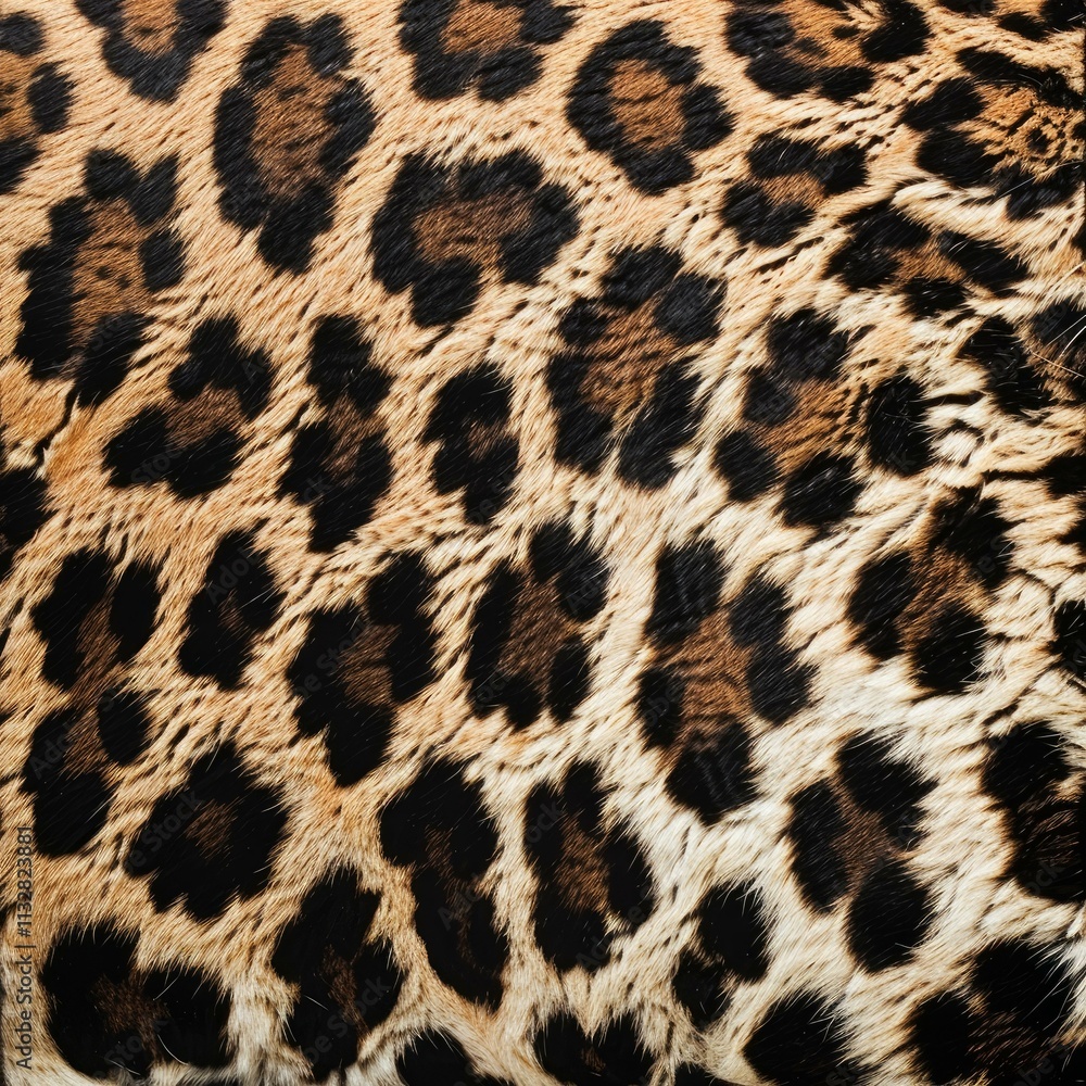 Poster close up view of real leopard fur, highlighting its distinctive spots and textured surface