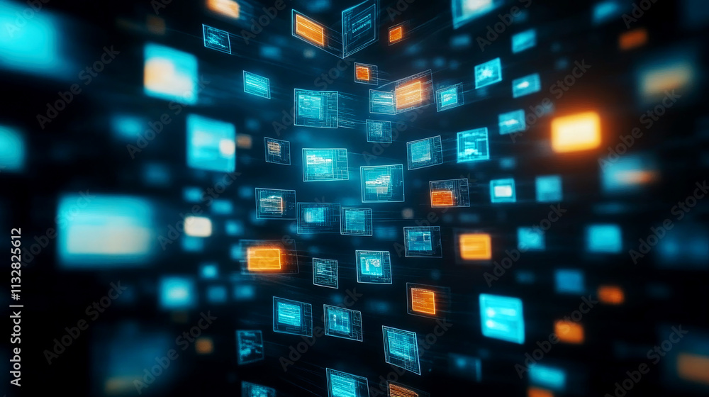 Poster futuristic glowing motion in cyber environment digital data flowing through a cybernetic space abstr