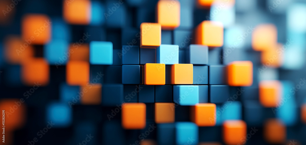 Poster futuristic glowing motion of cyber cubes abstract digital space 3d composition vibrant environment c