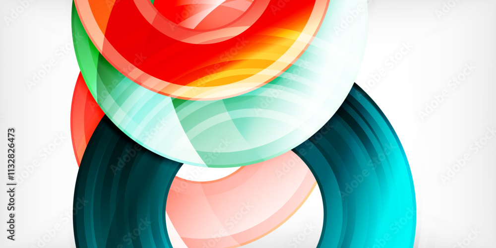 Poster bright colorful circles with light effects. abstract background
