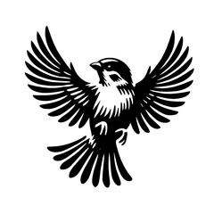 Obraz premium Black and white sparrow in flight.