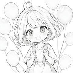 Obraz premium A playful flat design illustration of a child holding a balloon, perfect for children’s content, storybooks, and playful themes. 