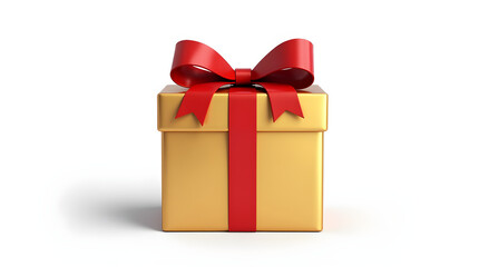 Fototapeta premium Gold Gift Box with Red Bow and Elegant Shine 