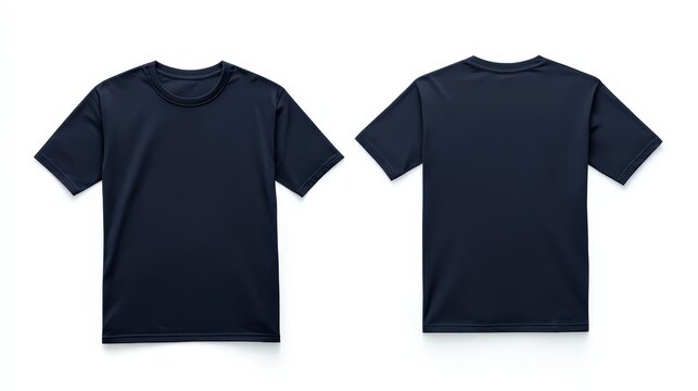 Navy blue t shirt mock up displayed on a white background for design presentation
