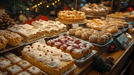 Fototapeta premium Charming French Bakery Filled with Festive Treats and Desserts