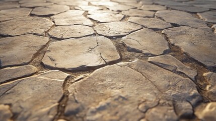 Close-up of a Rough Stone Pavement with Uneven Surface
