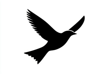 Fototapeta premium Black silhouette of a bird in flight on a white background.