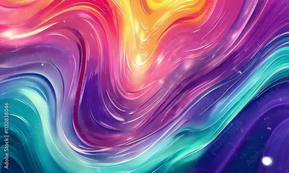 Poster flowing abstract waves in vibrant gradient swirling video animation. dynamic wavy fluid animated foo