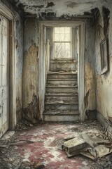 Ruined Staircase in a Decaying Old House