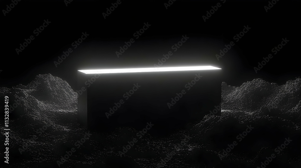 Aufkleber glowing rectangular box on dark textured surface.