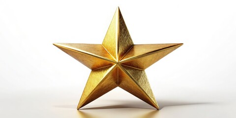 Obraz premium A dazzling 3D golden star bursts, glittering surrealistically against a pristine white backdrop.